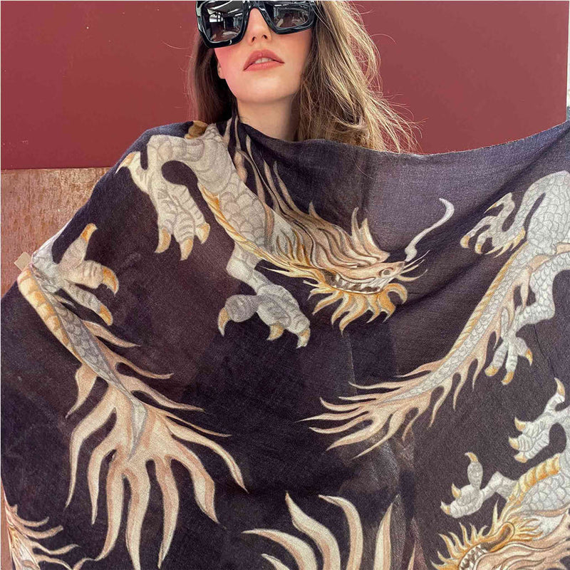 Dragon Handprinted Scarf Black