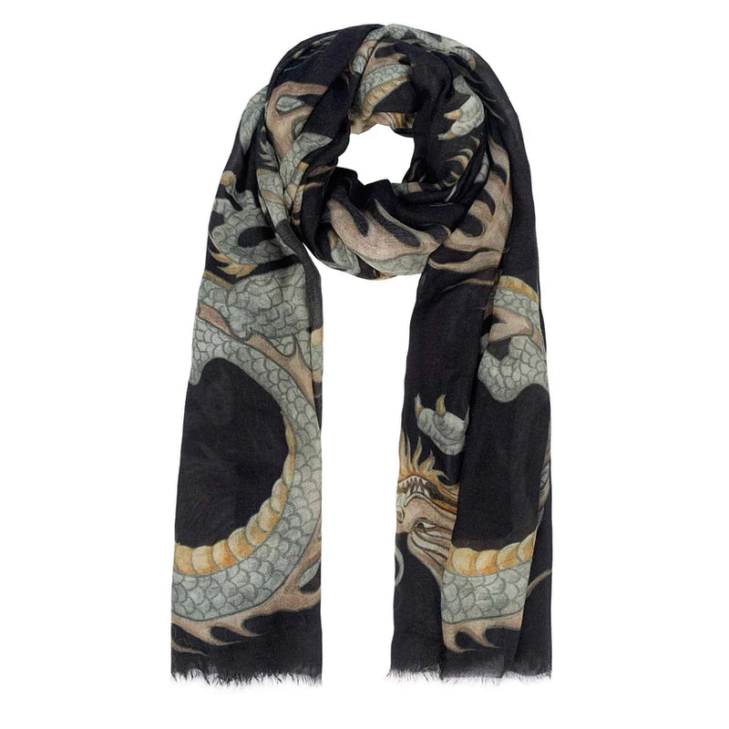 Dragon Handprinted Scarf Black