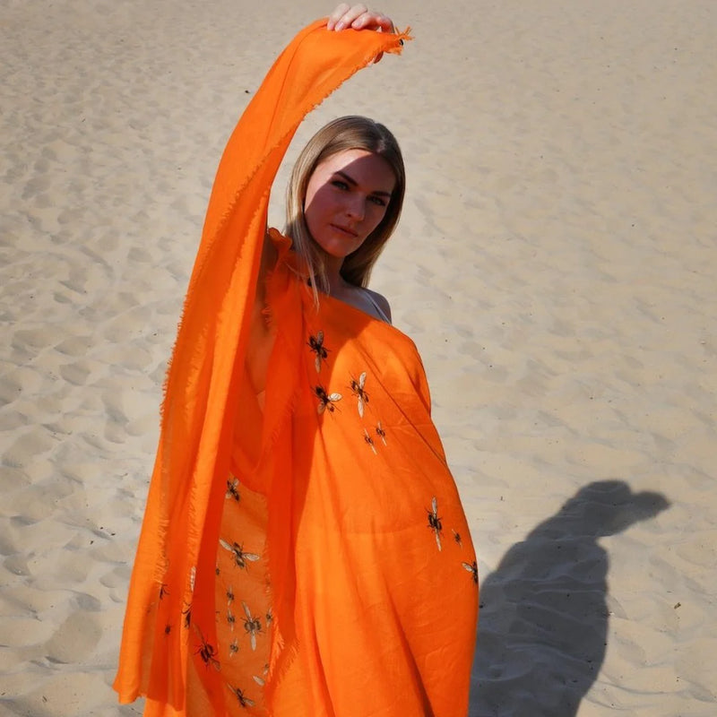 "Hummelflug" Handprinted Scarf - Orange