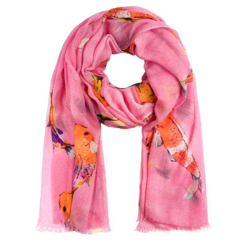 "Koi" Handprinted Scarf - Pink