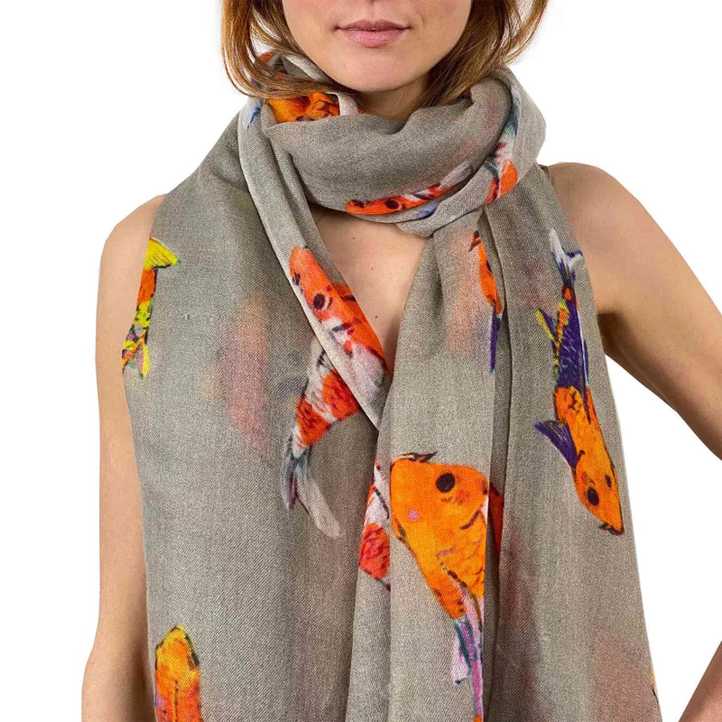 "Koi" Handprinted scarf - taupe
