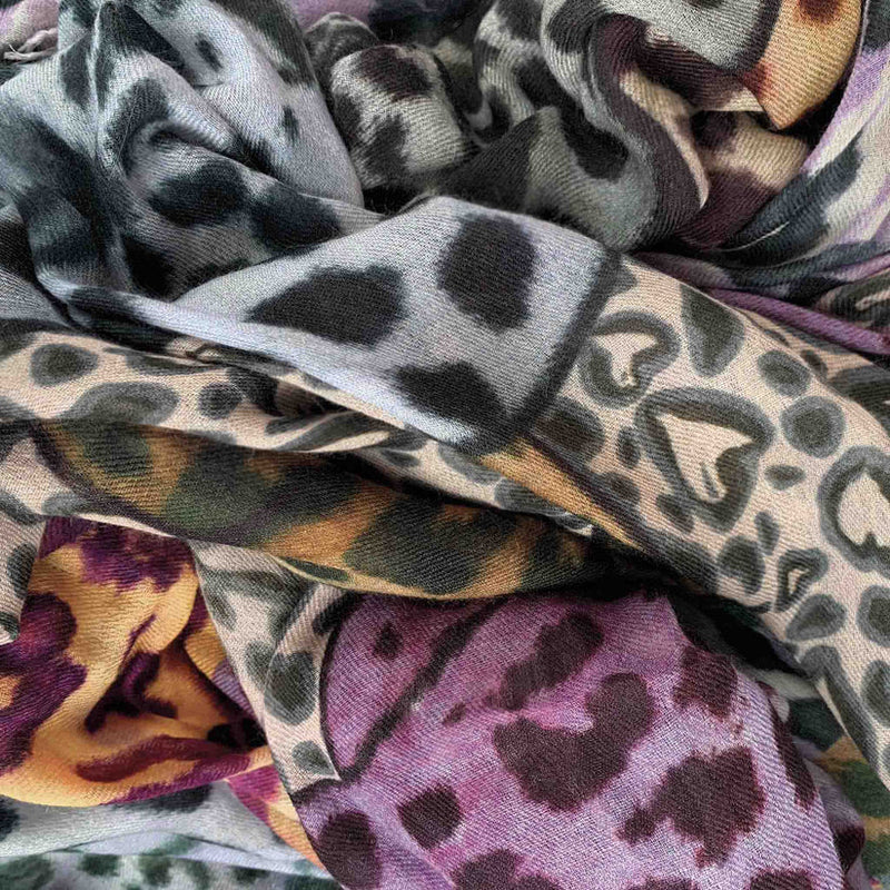 "Leo Jungle" Handprinted scarf - purple