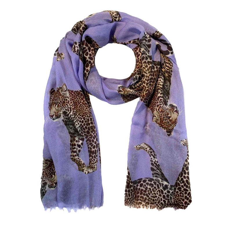 "Leopard Natural" Handprinted scarf - purple